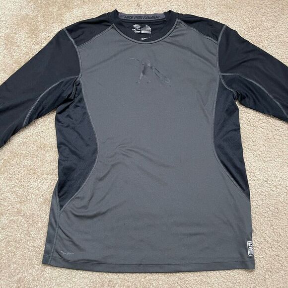 Nike Pro Combat DRI-FIT Ken Griffey Jr Swingman Raglan Large Gray Black Fitted - Picture 1 of 10